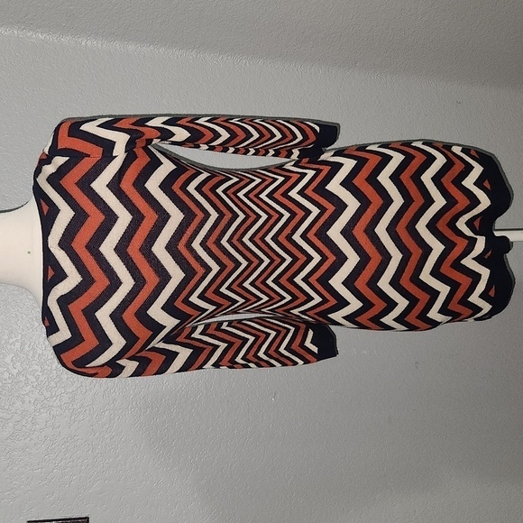 PINK Rose 3/4 Sleeve Chevron Blue & Orange Print Knit Sweater Dress Size… - Picture 4 of 4